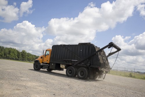 Emergency response equipment and safety cones at a skip site